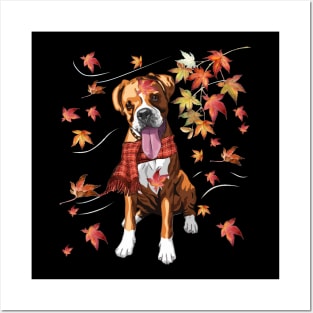 Maple Dog Leaf Fall Hello Autumn Funny Boxer Lover Posters and Art